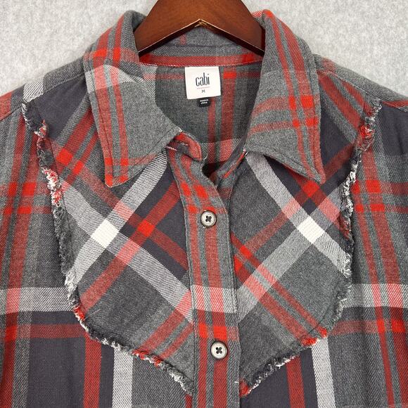 Cabi Gray Red Plaid Flannel Tavern Button Up Shirt Shacket Size Medium - Picture 6 of 9